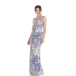 Elegant Blue Floral Women's Dress